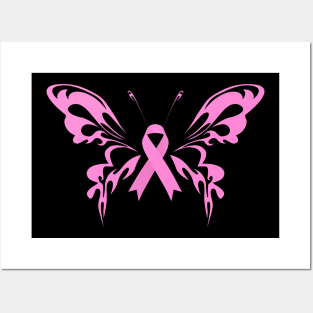 Pink Ribbon Butterfly Breast Cancer Awareness Posters and Art